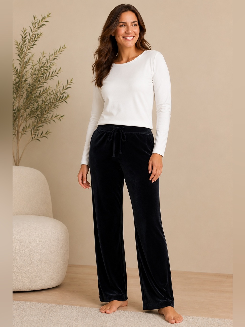 Lands’ End Black / Navy Velour Pull-On Pants – Size 18–20